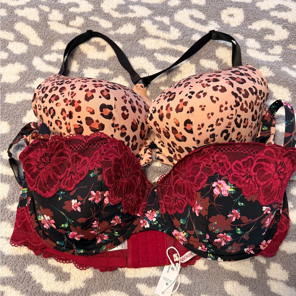 Adore Me Red Floral and Leopard Print Bra Set